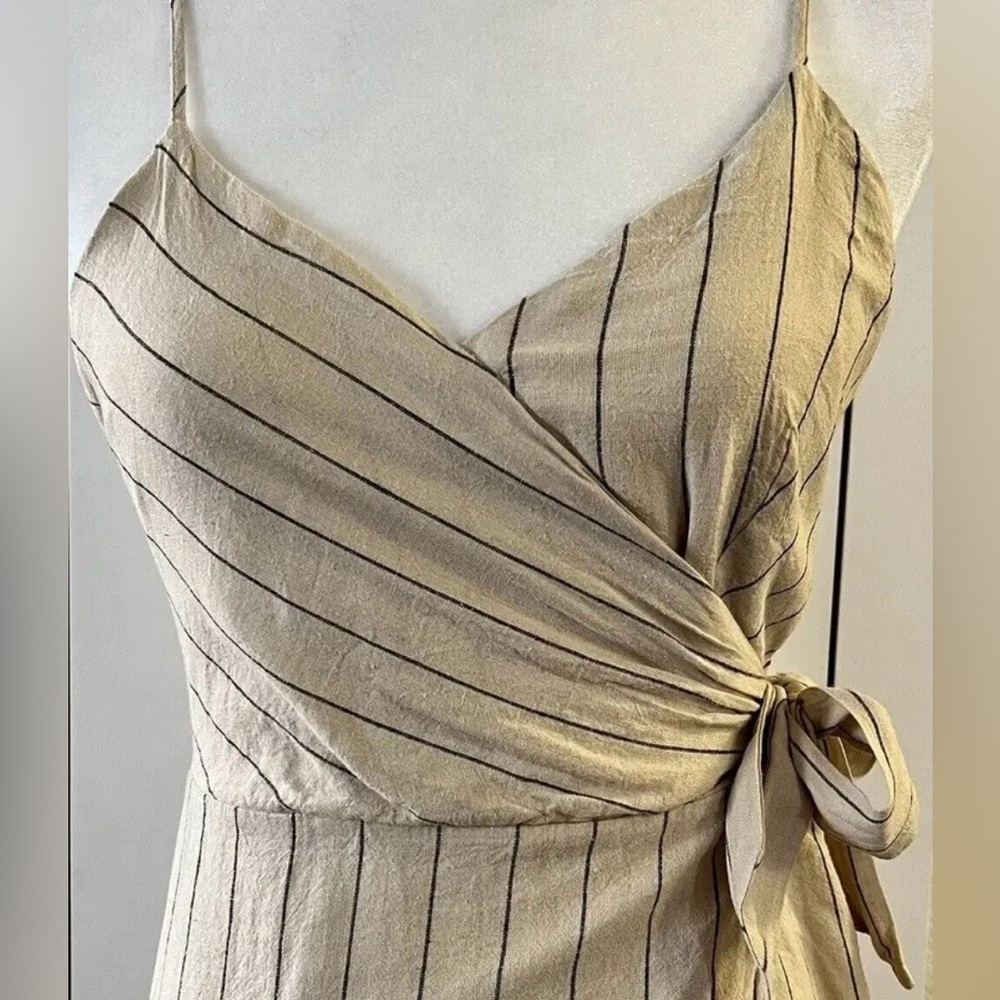 URBAN OUTFITTERS Striped Wrap Midi Dress in Cream and Black - Picture 8 of 11